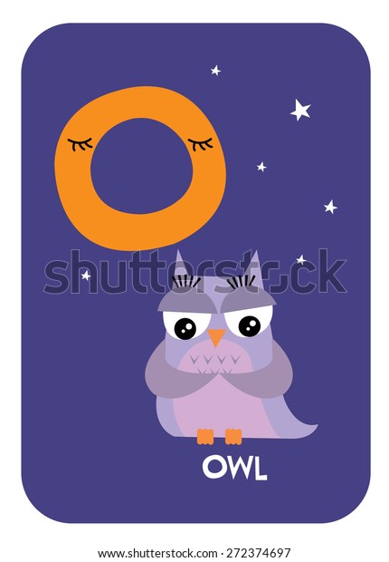 O Owl Alphabet Flashcards Template Baby Stock Vector Royalty Free