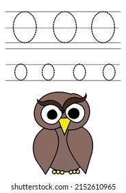O owl alphabet for trace exercise for kid with illustration