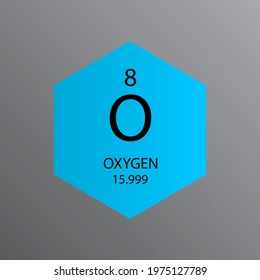 O Oxygen Non reactive metal Chemical Element Periodic Table. Hexagon vector illustration, simple clean style Icon with molar mass and atomic number for Lab, science or chemistry education.