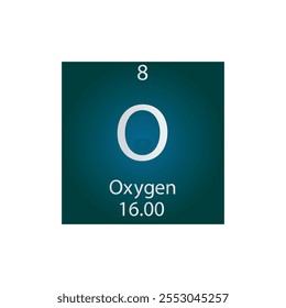 O Oxygen Non reactive metal Chemical Element Periodic Table. Simple flat square vector illustration, simple clean style Icon with molar mass and atomic number for Lab, science or chemistry class.