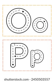 O P Alphabet Tracing Cards Worksheet in Pastel Colors Illustrative