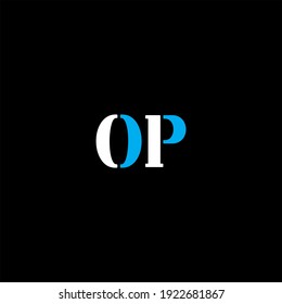 O P letter logo vector design on black color background. OP monogram