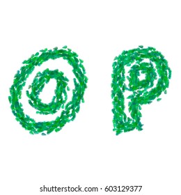 O & P the letters of the English alphabet made in the form of leaves