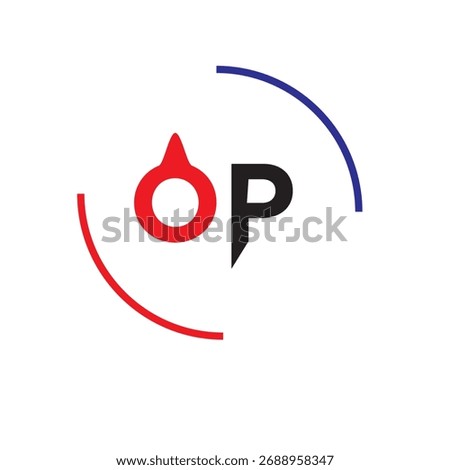 O P Monogram Abstract Logo Vector. Modern Lettermark Icon with Pinpoint and P Letter Shapes Framed by Dynamic Red and Blue Arcs for Mapping, Tech, or Corporate Strategy Identity.