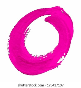 O - Pink handwritten letters on white background. Acrylic colors. Vector Illustration.