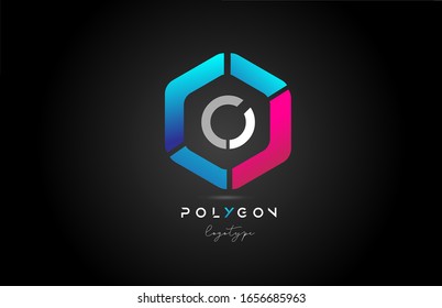 O polygonal polygon blue pink alphabet letter logo icon design for business and company. Suitable for a trendy or stylish logotype