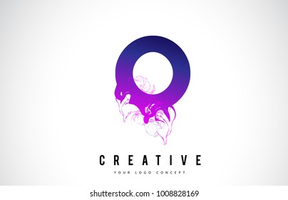 O Purple Letter Logo Design with Creative Liquid Effect Flowing Vector Illustration.