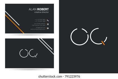 O & Q joint logo stroke letter design with business card template