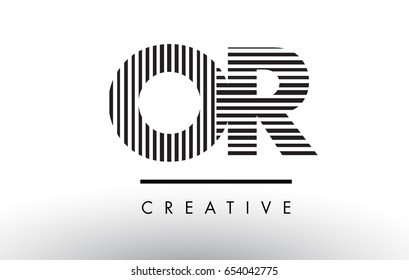 OR O R Black and White Letter Logo Design with Vertical and Horizontal Lines.