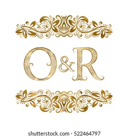 O and R vintage initials logo symbol. The letters are surrounded by ornamental elements. Wedding or business partners monogram in royal style.