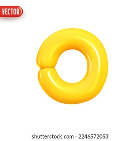 O symbol, plastic yellow latin letter O. 0 number. Realistic 3d design In cartoon style. Icon isolated on white background. vector illustration