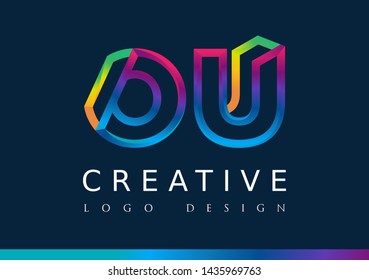 O U Logo. OU Letter Design Vector with Magenta blue and green yellow color