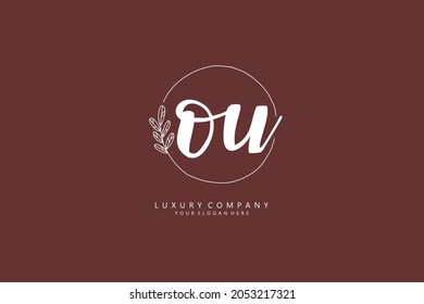 O U OU Initial handwriting or handwritten logo for identity. Logo with signature and hand drawn style.