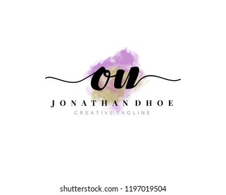 O U OU Initial watercolor logo on white background. Logo template vector