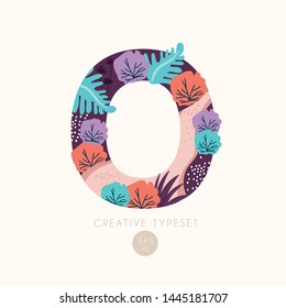 o Uppercase alphabet letters with bushes, leaves and botanical elements isolated on background : Vector Illustration