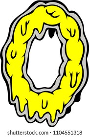 O uppercase only flow liquid design.friendly illustration hand drawing. free hand melt yellow letter collection funny alphabet