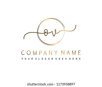 O V Initial handwriting logo vector