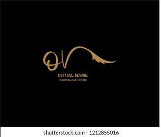 O V Initial Handwriting Logo Template