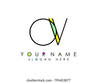 O & V initial minimalist logo template vector