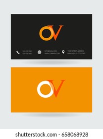 O V joint logo letter symbol with business card template