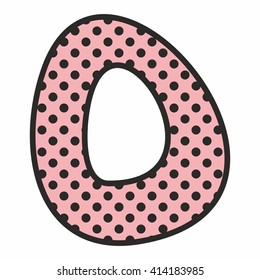 O vector alphabet letter with black polka dots on pink background isolated on white