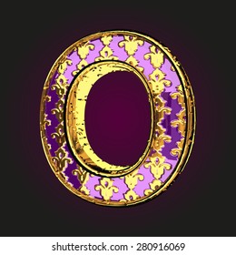 o vector violet letter with gold