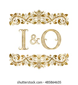 I and O vintage initials logo symbol. The letters are surrounded by ornamental elements. Wedding or business partners monogram in royal style.
