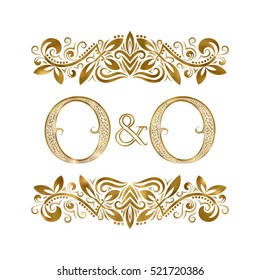 O and O vintage initials logo symbol. The letters are surrounded by ornamental elements. Wedding or business partners monogram in royal style.