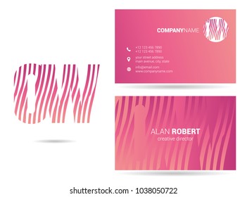 O & W joint logo waves letter design with business card template