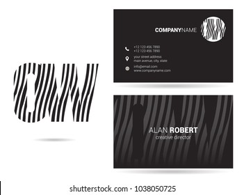 O & W joint logo waves letter design with business card template