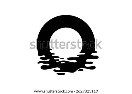 o waves logo icon design, o ocean water wave logo, o vector icon, sun moon ocean mark, reflection from a circle in the water, letter O logo template
