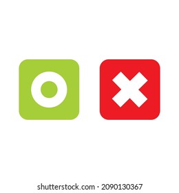 o and x rounded square shape icons, green circle and red cross on white background