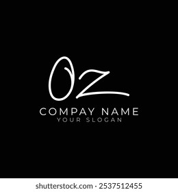 o una letra inicial a mano y el logotipo de la firma. Vector de letras de caligrafía dibujado a mano de OZ para bienes raíces, belleza, Fotografía, diseño de logotipos de letras