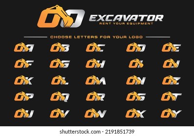 O or A TO Z logo excavator for construction company. Heavy equipment template vector illustration for your brand.