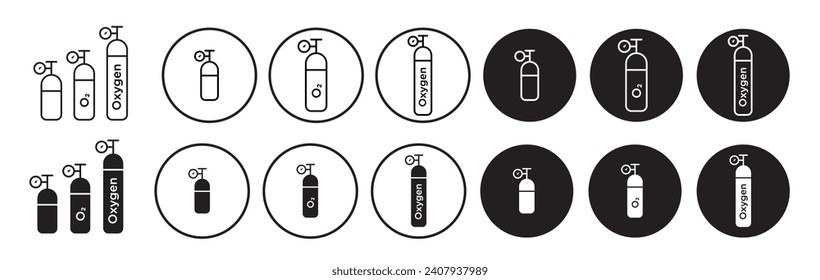 Símbolo vectorial del cilindro de gas O2. icono comprimido del tanque de oxígeno. icono de la línea de gas del buceador de scuba