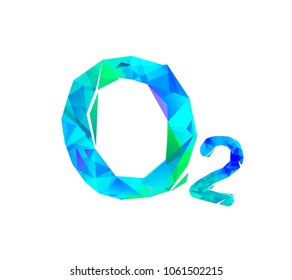O2 Oxygen Formula. Vector blue triangular symbol
