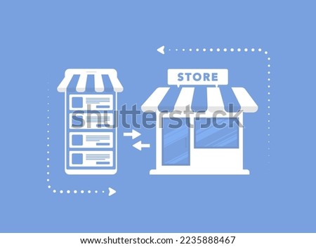 O2O - Online to Offline e-commerce business concept with mobile shop and building store. Offline to online marketing sales system omnichannel commerce strategy