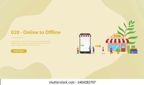 O2o Online To Offline E-commerce New Concept Technology With Store And Website Page For Website Template Or Banner Landing Homepage - Vector