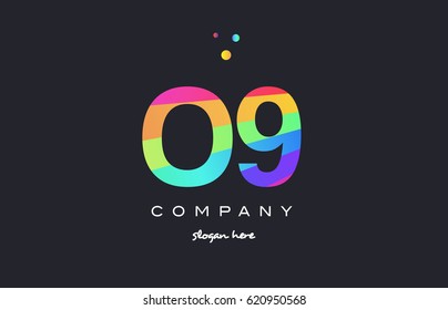 O9 o 9 nine letter number combination creative color green orange blue magenta pink company logo vector icon spectrum