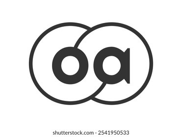 OA business company emblem with outline rounds and letters o a. Logo template of two merged circles for brand identity, logotype. Vector Infinity symbol  and technology sign.