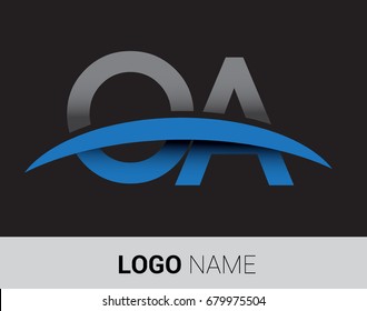 OA initial logo company name colored grey and blue swoosh design.