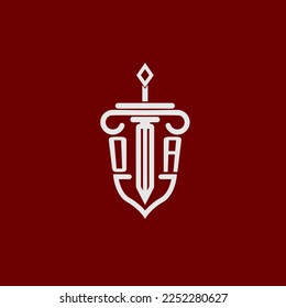 OA initial logo monogram design for legal lawyer vector image with sword and shield