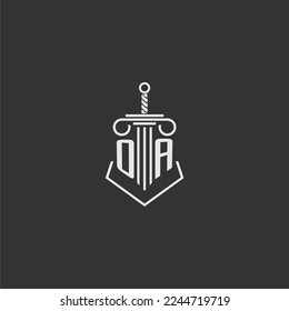 OA initial monogram law firm with sword and pillar logo design