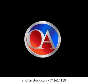OA Letter logo Design in a circle. Blue Red and silver colored
