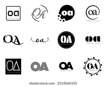 OA logo company template. Letter o and a logotype. Set different classic serif lettering and modern bold text with design elements. Initial font typography. Collection trendy business identity.