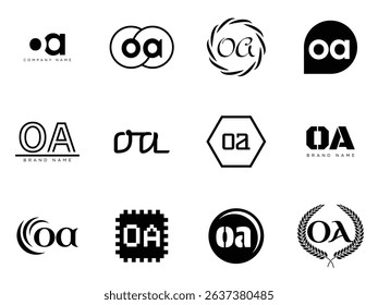 OA logo company template. Letter o and a logotype. Set different classic serif lettering and modern bold text with design elements. Initial font typography. Collection trendy business identity.
