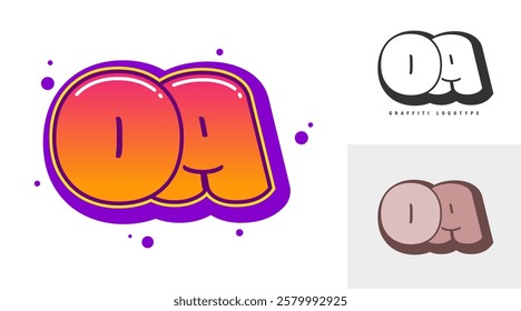 OA logo design for festival or party. Initial letter o and a in graffiti style. Creative modern lettering company name of font typography. Kids trendy logotype or identity. Vector illustration.