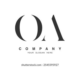 Design do logotipo OA. A letra inicial o e um estilo de fonte serif. Tipografia clássica do nome da empresa. Logotipo ou identidade da moda. Ilustração vetorial.