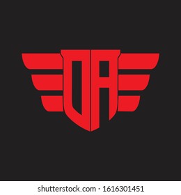 OA Logo monogram with emblem and wings element design template on red colors