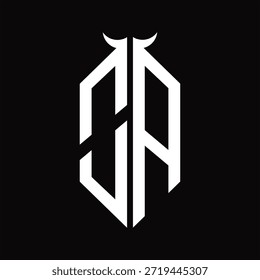 OA Logo monogram with horn shape isolated black and white design template on black background